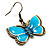 Light Blue Enamel Butterfly Necklace & Drop Earrings Set (Bronze Tone) - view 12