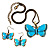 Light Blue Enamel Butterfly Necklace & Drop Earrings Set (Bronze Tone) - view 5