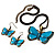 Light Blue Enamel Butterfly Necklace & Drop Earrings Set (Bronze Tone) - view 14