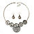 Antique Silver Textured Disc Necklace & Drop Earrings Set - view 9