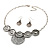 Antique Silver Textured Disc Necklace & Drop Earrings Set - view 10