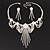 Bridal Swarovski Crystal Flower Tassel Necklace & Earrings Set In Rhodium Plated Metal - view 2
