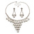 Bridal Swarovski Crystal Bib Necklace And Drop Earring Set In Rhodium Plated Metal - view 1