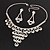 Bridal Swarovski Crystal Bib Necklace And Drop Earring Set In Rhodium Plated Metal - view 12