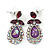 Vintage AB/Purple Crystal Droplet Necklace & Earrings Set In Rhodium Plated Metal - view 4