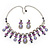 Vintage AB/Purple/Lavender Crystal Droplet Necklace & Earrings Set In Rhodium Plated Metal - view 9