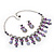 Vintage AB/Purple/Lavender Crystal Droplet Necklace & Earrings Set In Rhodium Plated Metal - view 10