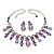 Vintage AB/Purple/Lavender Crystal Droplet Necklace & Earrings Set In Rhodium Plated Metal