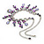 Vintage AB/Purple/Lavender Crystal Droplet Necklace & Earrings Set In Rhodium Plated Metal - view 7