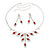 Bridal Red/Clear Diamante Floral Necklace & Earrings Set In Silver Plating - view 8
