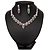 Bridal Pink/Clear Diamante 'Leaf' Necklace & Earrings Set In Silver Plating - view 8
