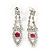 Bridal Pink/Clear Diamante 'Leaf' Necklace & Earrings Set In Silver Plating - view 4