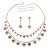 Bridal Pink/Clear Diamante Layered Floral Necklace & Earrings Set In Silver Plating - view 3