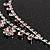 Bridal Pink/Clear Diamante Layered Floral Necklace & Earrings Set In Silver Plating - view 17