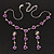 Delicate Y-Shape Light Purple Rose Necklace & Drop Earring Set - view 4