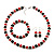 Black & Red Bead With Diamante Ring Necklace, Bracelet & Earrings Set (Silver Tone Metal)