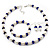 White & Royal Blue Imitation Pearl Bead With Diamante Ring Necklace, Bracelet & Earrings Set (Silver Tone Metal) - 44cm L/ 4cm Ext