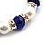 White & Royal Blue Imitation Pearl Bead With Diamante Ring Necklace, Bracelet & Earrings Set (Silver Tone Metal) - 44cm L/ 4cm Ext - view 5