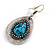 Turquoise Bead Black Cotton Cord Necklace & Drop Earring Set (Burn Silver Finish) - 42cm Length - view 6
