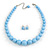 Light Blue Acrylic Bead Choker Necklace And Stud Earring Set (Silver Tone)