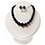 Navy Blue Acrylic Bead Choker Necklace And Stud Earring Set (Silver Tone)