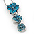 'Triple Flower' Teal Enamel Diamante Necklace & Drop Earrings Set In Rhodium Plated Metal - 38cm Length (6cm extender) - view 4