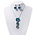 'Triple Flower' Teal Enamel Diamante Necklace & Drop Earrings Set In Rhodium Plated Metal - 38cm Length (6cm extender)