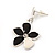 Grey/Light Cream Enamel Flower Pendant Necklace & Drop Earrings Set - 36cm Length (6cm extender) - view 8