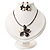 Grey/Light Cream Enamel Flower Pendant Necklace & Drop Earrings Set - 36cm Length (6cm extender) - view 2