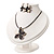 Grey/Light Cream Enamel Flower Pendant Necklace & Drop Earrings Set - 36cm Length (6cm extender) - view 6