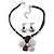 Purple Enamel Daisy Pendant Necklace & Drop Earrings Set On Suede Cord - 34cm Length (7cm extender) - view 2