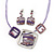 Purple Enamel Diamante Geometric Necklace & Drop Earrings Set In Rhodium Plated Metal - 34cm Length (6cm extender) - view 2