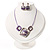 Purple Enamel Diamante Geometric Necklace & Drop Earrings Set In Rhodium Plated Metal - 34cm Length (6cm extender)
