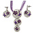 'Triple Circle' Floral Pendant Necklace On Cotton Cord & Drop Earrings Set - 36cm Length (6cm extender)