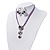 'Triple Circle' Floral Pendant Necklace On Cotton Cord & Drop Earrings Set - 36cm Length (6cm extender) - view 8