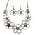 Silver Plated Turquoise Bead Floral Necklace & Drop Earrings Set - 38cm Length (6cm extender)