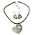Mother of Pearl 'Heart' Pendant Necklace On Leather Cord & Drop Earrings Set - 36cm Length (5cm extender) - view 5