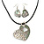 Mother of Pearl 'Heart' Pendant Necklace On Leather Cord & Drop Earrings Set - 36cm Length (5cm extender)