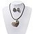 Mother of Pearl 'Heart' Pendant Necklace On Leather Cord & Drop Earrings Set - 36cm Length (5cm extender) - view 6