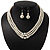 3-Strand Simulated Glass Pearl Necklace & Drop Earrings Set In Silver Plated Metal - 45cm L - view 2