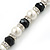 White Imitation Pearl & Black Glass Bead With Diamante Ring Necklace, Bracelet & Earrings Set (Silver Tone Metal) - view 7