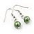 Light Green Glass Bead Necklace & Drop Earring Set In Silver Metal - 38cm Length/ 4cm Extension - view 3