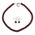 Chocolate Brown Glass Bead Necklace & Drop Earring Set In Silver Metal - 38cm Length/ 4cm Extension