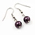 Purple Glass Bead Necklace & Drop Earring Set In Silver Metal - 38cm Length/ 4cm Extension - view 4
