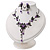 Delicate Y-Shape Purple Rose Necklace & Drop Earring Set In Black Metal - view 10