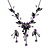 Delicate Y-Shape Purple Rose Necklace & Drop Earring Set In Black Metal - view 2