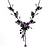 Delicate Y-Shape Purple Rose Necklace & Drop Earring Set In Black Metal - view 7