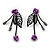 Delicate Y-Shape Purple Rose Necklace & Drop Earring Set In Black Metal - view 5