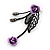 Delicate Y-Shape Purple Rose Necklace & Drop Earring Set In Black Metal - view 8