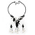 Black Mesh Floral Faux Pearl Necklace & Drop Earrings Set - view 13